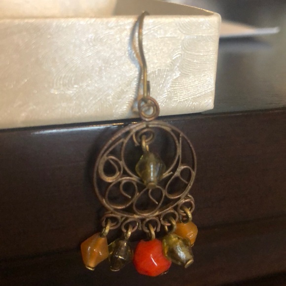 Earrings with orange, red and green beads - Picture 2 of 2